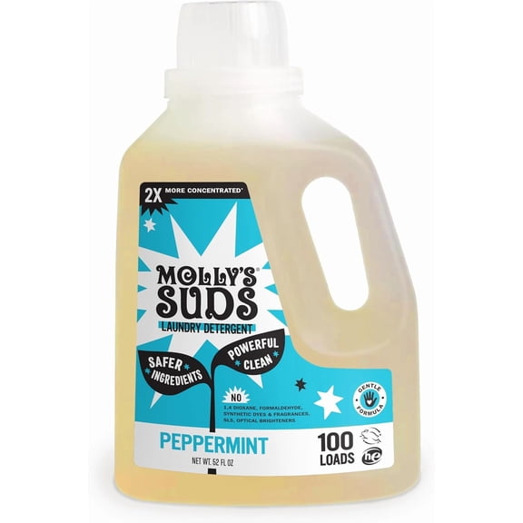Liquid Laundry Detergent | Clean Laundry Detergent Soap for Sensitive Skin | 2x Concentrated, High Efficiency (HE) | Peppermint - 100 Loads