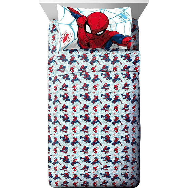 Spider man シーツ Jay Franco Marvel Spiderman Webtastic Queen Bed Set, 7 Piece, Blue