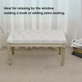thumbnail image 6 of Linen Entryway Bench, Upholstered Button End of Bed Bench, Vintage Bench with Carving Pattern Wood Legs, Vanity Foot-Stool, White, 6 of 7