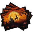 thumbnail image 2 of Halloween Witch Linen Placemats Set of 4 12x18 Inch Bat Castle Pumpkin Table Mat Heat-Resistant Washable Wipeable Place Mat for Party Kitchen Dining Home Decor, 2 of 6