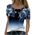 thumbnail image 1 of DYMADE Women Slim Fit Crew Neck Rose Print Short Sleeve Top, 1 of 2
