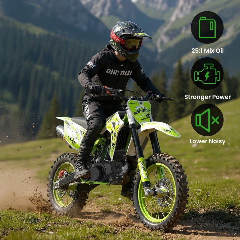 Dirt Bike for Kids & Adults 49cc 2-Stroke Kids Mini Bike Gas Power Off Road Trail Bikes with Front Rear Disc Brakes, Racing Max Speed 40KM/H from USA Fast Arrival Support 220IBS