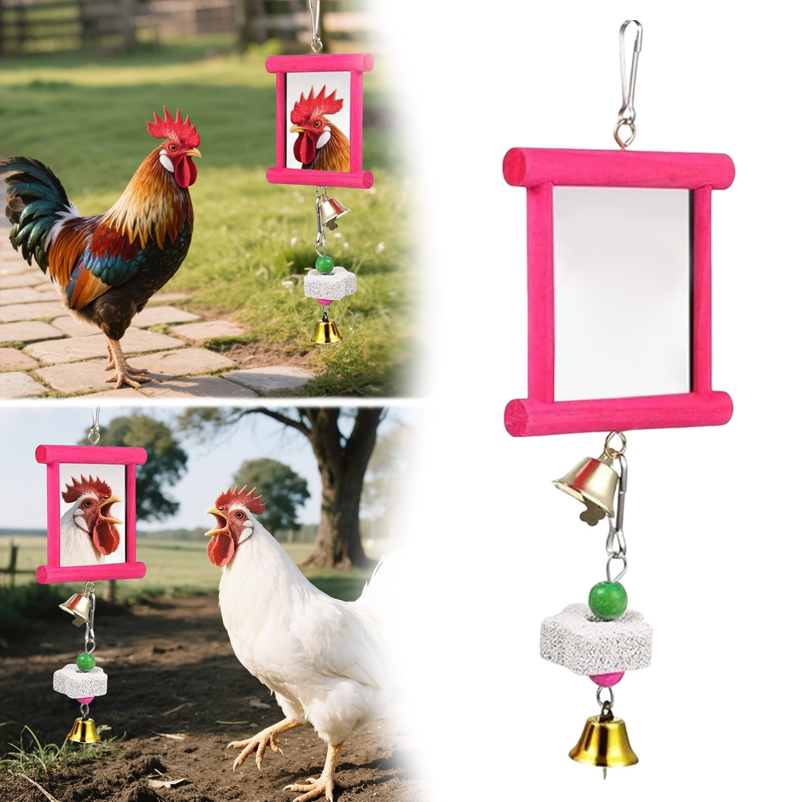 Hanging Chicken Coop Toy With Mirror And Grinding Stone, Poultry Pecking Toy For Hens And Roosters, Parrot Cage Accessory For Boredom,10Cm