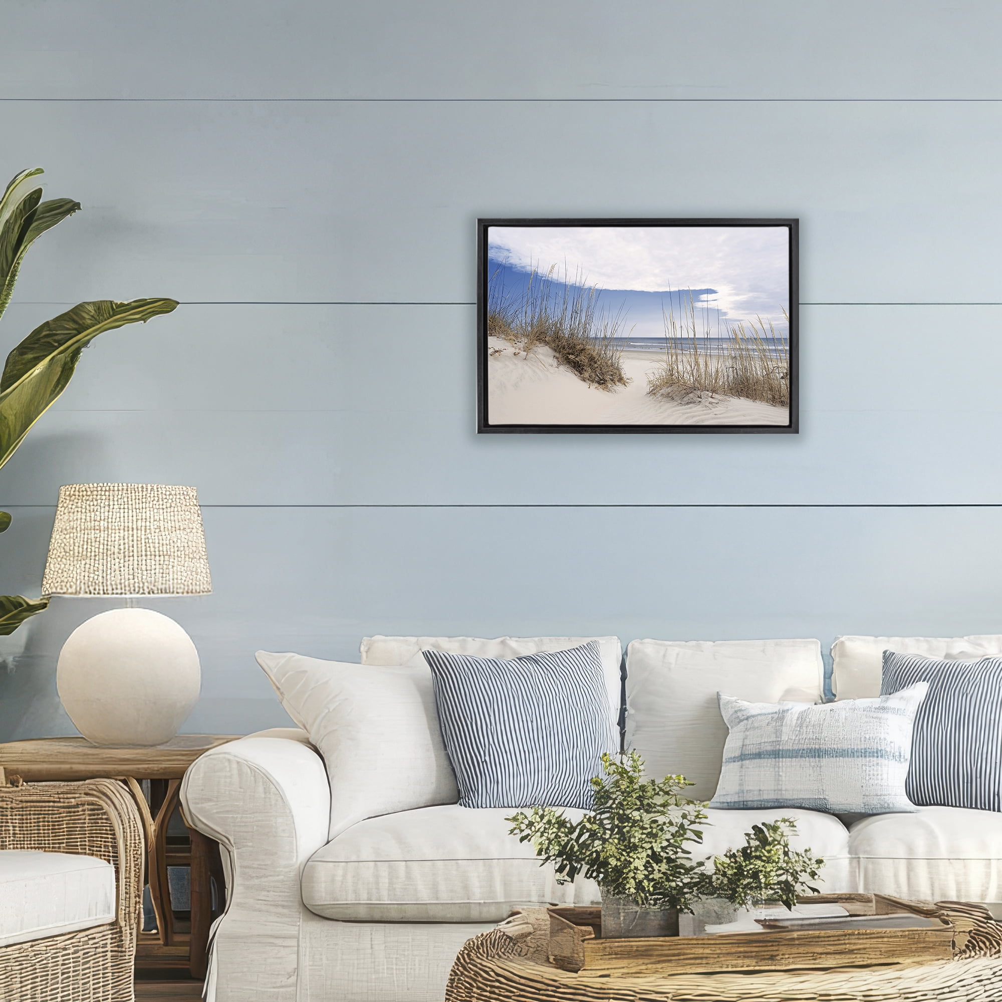 Stupell Industries Sea Oats Along Sandy Dunes Black Framed Floater Canvas Wall Art, design by Natalie Carpentieri
