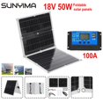 thumbnail image 2 of SUNYIMA-Kit de paneles solares de 18V, 50W, 100A, plegable, CC/USB con controlador, monocristalino para coche, yate, RV, barco, batería de teléfono móvil Fivean unisex, 2 of 2