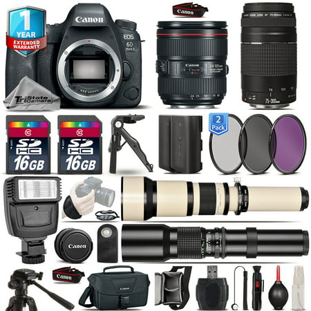 Canon EOS 6D Mark II Camera + 24-105mm USM + 75-300mm + EXT BATT + 3yr