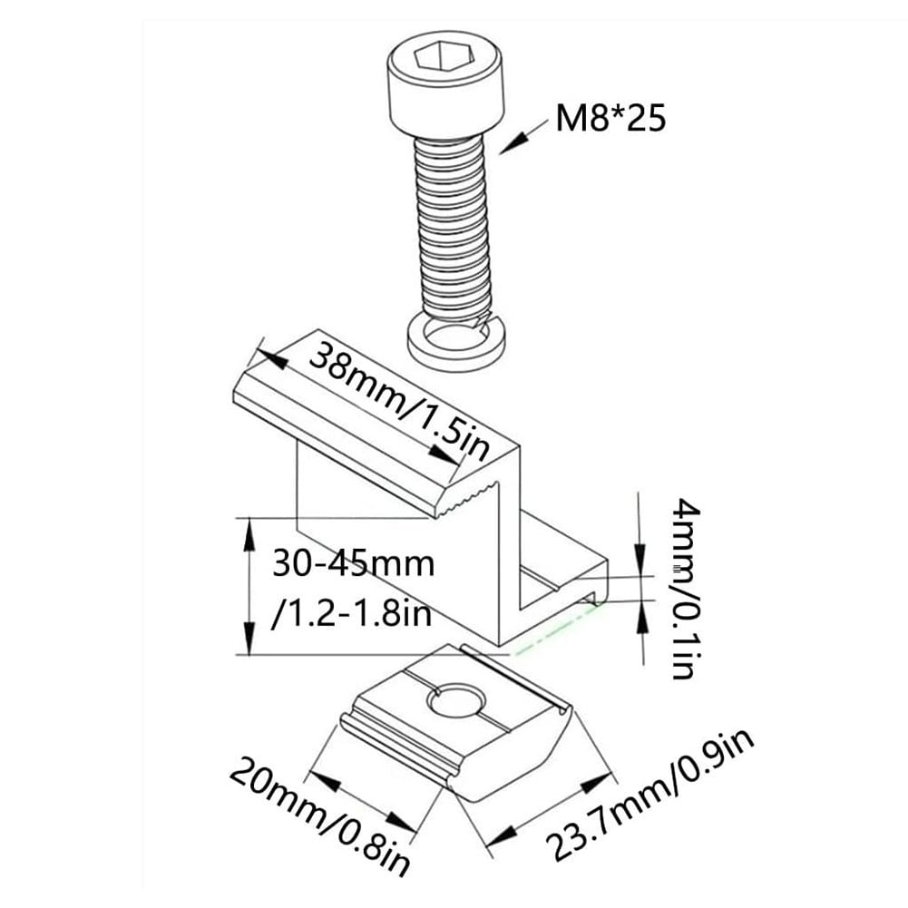 fengchenda 8Pcs Solar Module Brackets End Clamps Solar Panel Attachment With M8 Slot Wrench