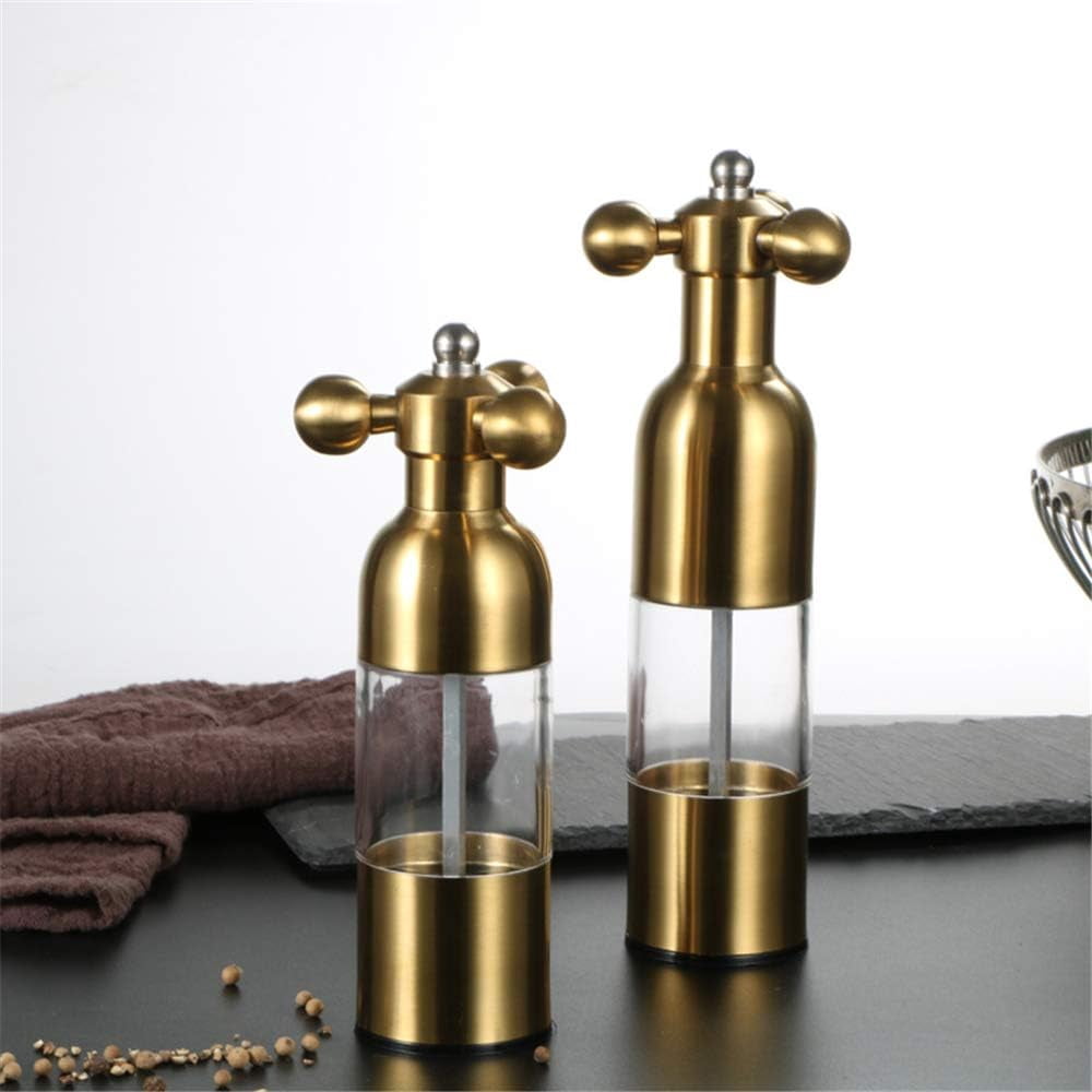 Manual Salt Pepper Grinder Set 2 Pack, Stainless Steel Faucet Shaker Mill Gold