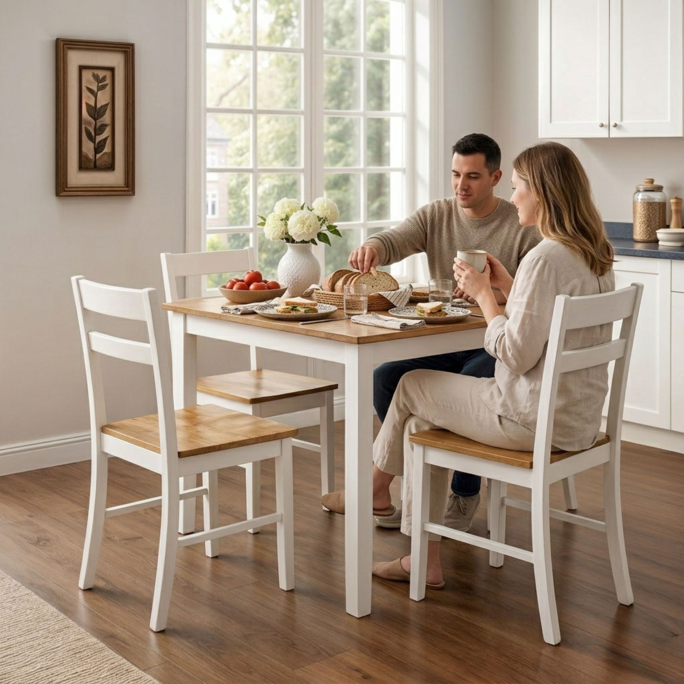 Mainstays Compact 5-Piece Dining Set for Small Spaces, White & Natural
