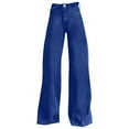 thumbnail image 5 of Women's Solid Color Wide Leg Pants, High Waist 90s Style Jeggings with Back Pockets, Casual Streetwear Denim Look Pull-On Pants for 2025 Summer Fashion Blue, 5 of 5