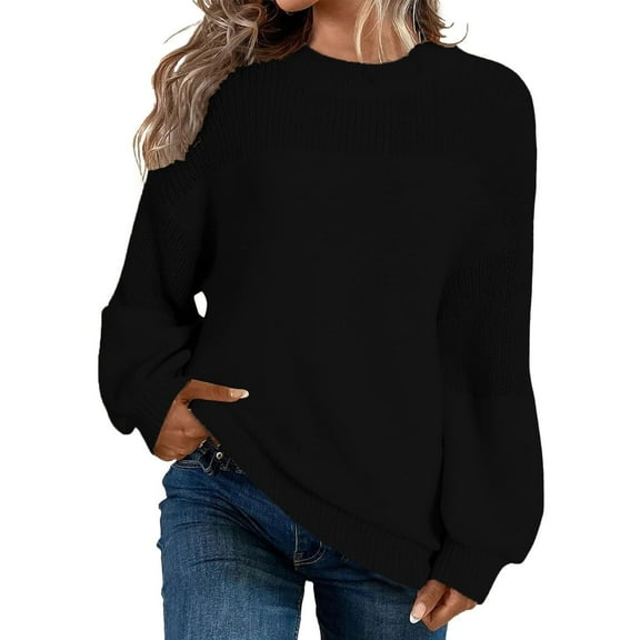 purcolt Women's Long Sleeve Sweaters Loose Crewneck Pullover Knit Solid Sweater Casual Soft Fall Warm Winter Tops