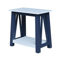 Surrey Solid Wood Side Table with Shelf in Blue/Antiqued Chalk