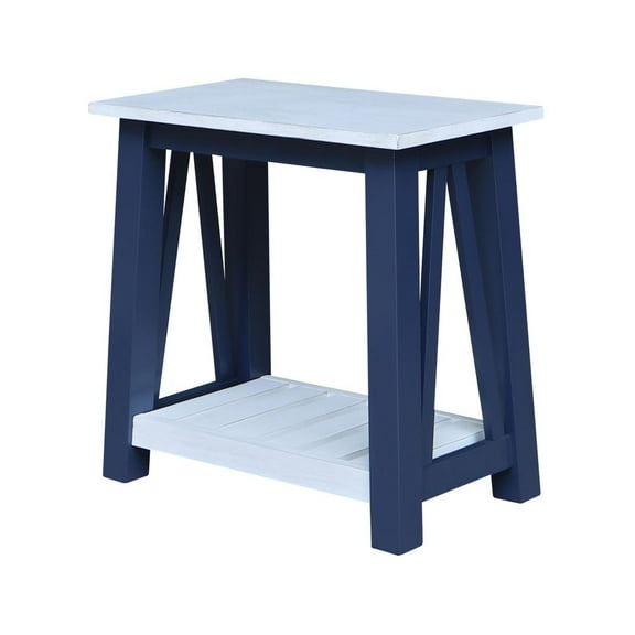 Surrey Solid Wood Side Table with Shelf in Blue/Antiqued Chalk