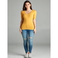 thumbnail image 3 of Emmalise Women's Slim Athletic Fit Vneck Tshirt Half Sleeves Top Jr Size (New Yellow, Large), 3 of 4