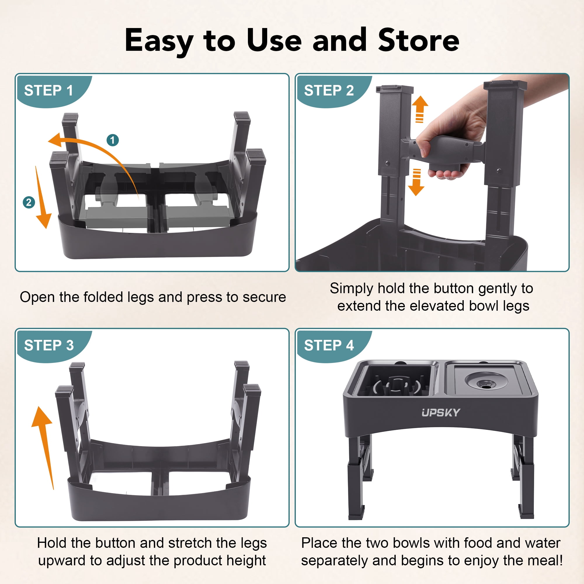 UPSKY 2-in-1 Elevated Dog Bowls Slow Feeder, 4 Height Adjustable Raised Dog Bowl Stand No Spill Dog Water Bowl Dispenser, Anti-Slip Dog Food and Water Bowl for Small Medium Dogs.
