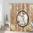 thumbnail image 2 of Happy Easter Rabbit Shower Curtain Cute Bunny Greeting with Colorful Eggs Bathroom Curtain for Kids Rustic Wood Board Decor 72x72 Inch Polyester Fabric with Hooks, 2 of 6
