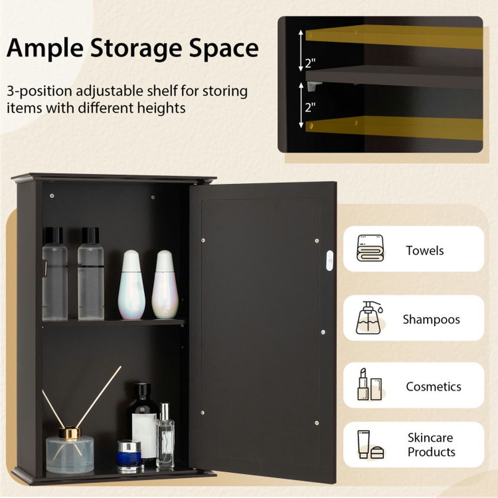 Finihen Bathroom Wall Cabinet, Wall Mounted Bathroom Mirror Cabinet, Bathroom Wall Cabinet with Single Mirror Door, for Bathroom, Brown Finihen Bathroom Wall Cabinet, Wall Mounted Bathroom Mirror Cabinet, Bathroom Wall Cabinet with Single Mirror Door, for Bathroom, Brown