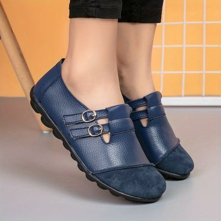 

Women s Buckle Strap Casual Soft Sole Design Loafers Slip On Shoes Lightweight Faux Leather Shoes