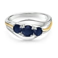thumbnail image 2 of Gem Stone King 925 Sterling Silver and 10K Yellow Gold Round Blue Sapphire 3 Stone Ring for Women (1.30 Cttw, Size 8), 2 of 3
