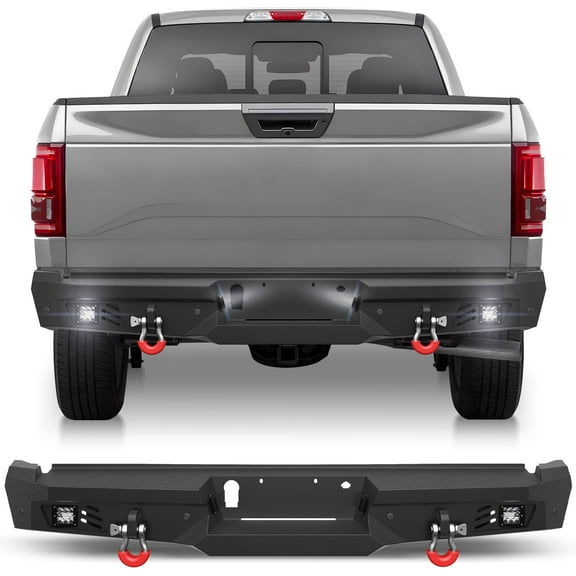 POFENZE Rear Bumper for 2015-2025 Ford F150 Pickup w/Step Plate Fog Lights License Plate Lights