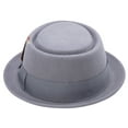 thumbnail image 3 of Montique Men's Grey Stingy Brim Teardrop Dent Pork Pie Wool Felt Hat with Feather H45, 3 of 4