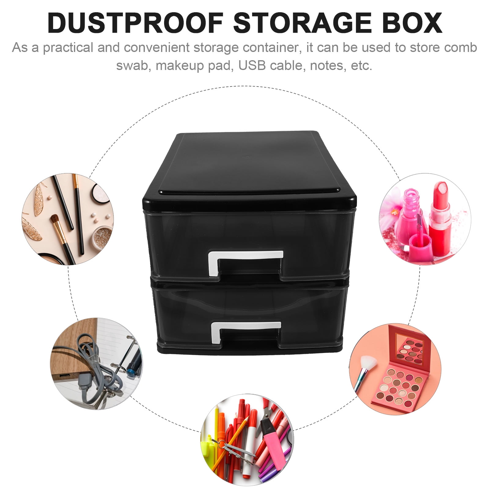 AURARMLET Black Desktop Organizer with Drawers, PP Material Storage Box for Home and Office Desk, Adult Use, 1 Set