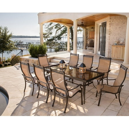 Hanover Monaco 9-Piece Outdoor Patio Dining Set with Aluminum Framed Chairs and Glass Table, Seats 8