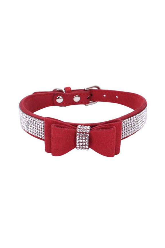 Dog Puppy Pet Collar Rhinestone Crystal Diamond Cat Suede Leather Necklace