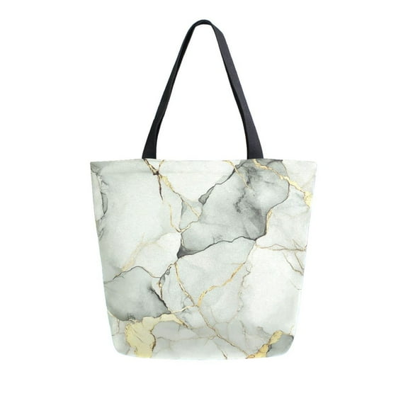 FORMRS Womens Canvas Tote Bag with Zipper Inner Pocket Shoulder Handbag, Gray Marble Pattern