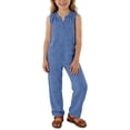 thumbnail image 2 of GiLiling Girls Linen 2 Piece Outfit Sleeveless V-Neck Top and Loose High Waisted Summer Pants Set (Blue, 9-10 Years), 2 of 7
