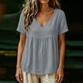 thumbnail image 5 of Dpjklzsn Women's Short-Sleeve V-Neck Babydoll Blouse, Cotton Blend, Empire Seam, 5 of 7