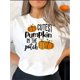 thumbnail image 1 of Camiseta con estampado de calabaza para mujer: camiseta informal de manga corta y cuello redondo, de algodón elástico y transpirable, ideal para verano y tiempo libre., 1 of 7