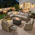 thumbnail image 3 of Ovios 10 Pieces Outdoor Patio Furniture Set with Fire Pit All-Weather Wicker Sectional with Swivel Chairs, Beige, 3 of 12