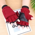 thumbnail image 4 of Insulated Warm Polar Fleece Convertible Mittens Flap Cover Fingerless Gloves, 4 of 19
