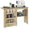 thumbnail image 1 of HOMCOM Table à Coudre Pliante Armoire Mobile pour Machine à Coudre Bois Naturel, 1 of 10