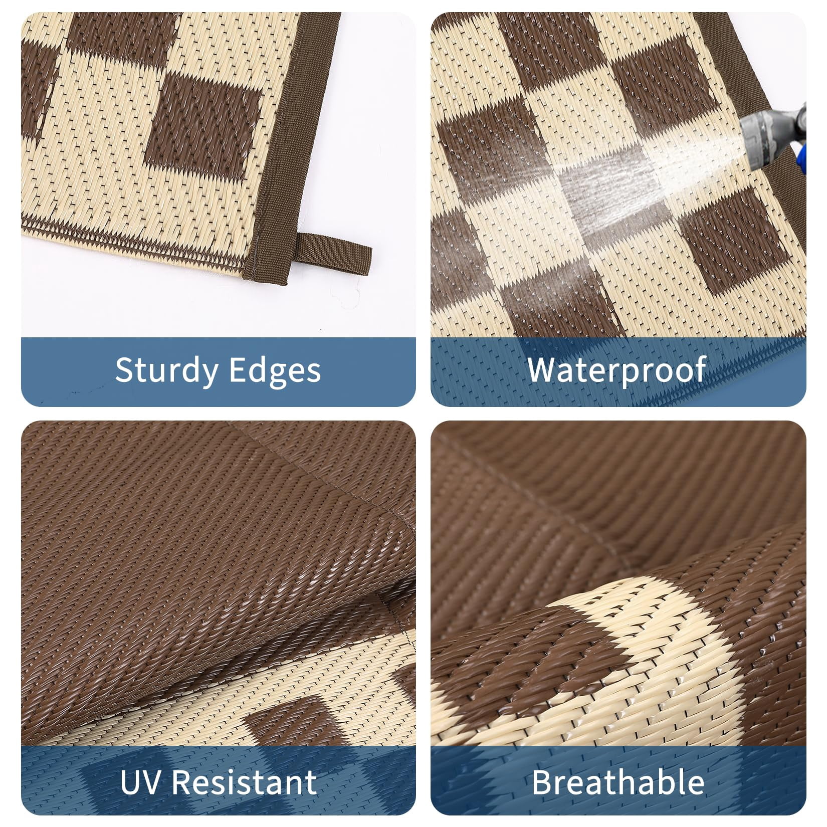 Outdoor Rug, Waterproof Reversible Patio Rug, Extra Large Plastic Straw Area Rug for Camping, RV, Backyard