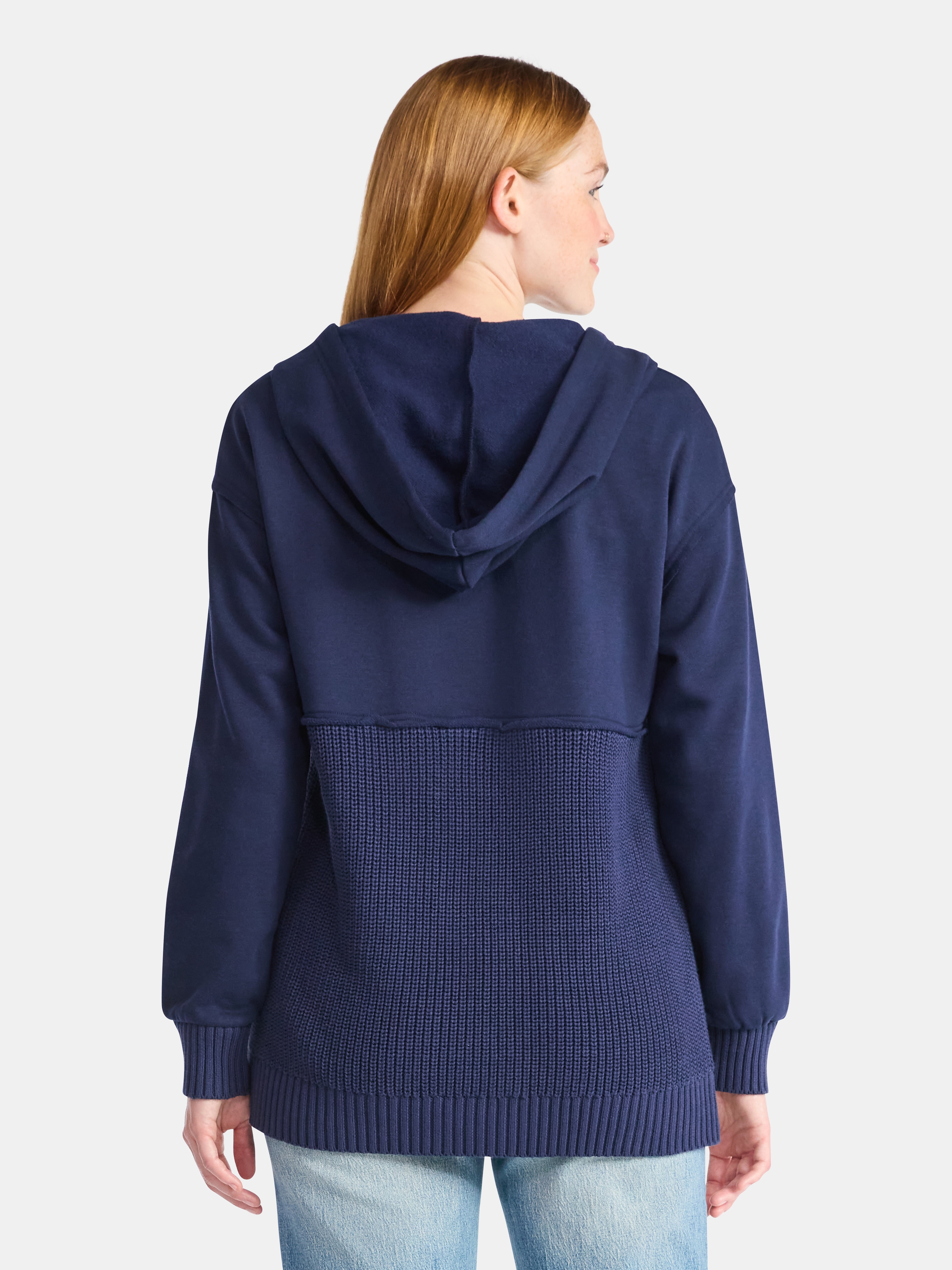 Time and Tru Women's and Women's Plus Fashion Mixed Media Hoodie, Sizes XS-4X