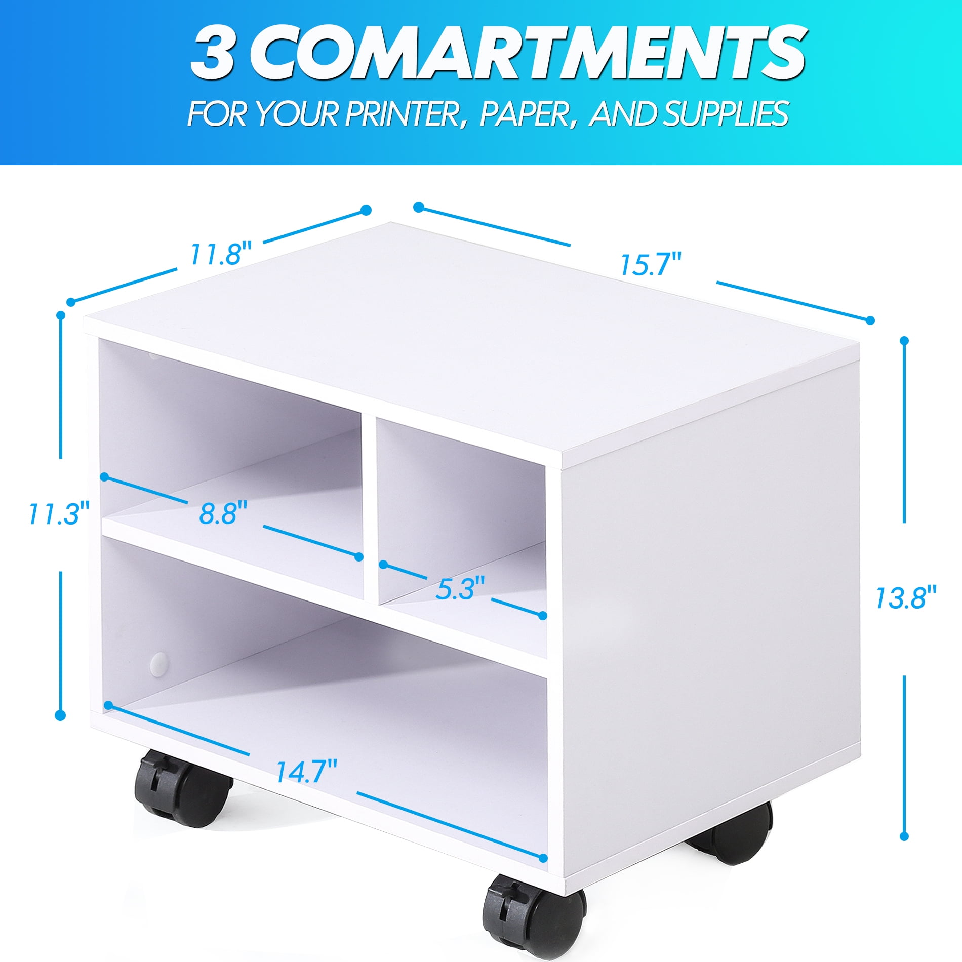 FITUEYES Printer Stand on Wheels Mobile Under Desk Work Cart, White
