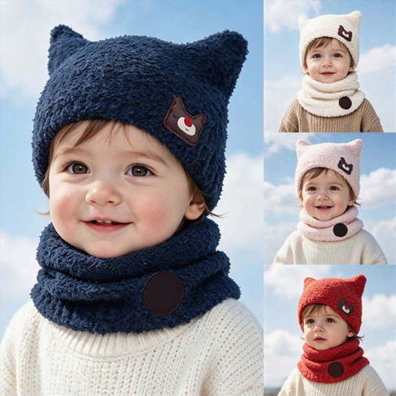Beanie Knitted Hats for Toddler Kids 1-3 Years Toddler Soft Solid Cute Hats with Ear Kids Winter Hat