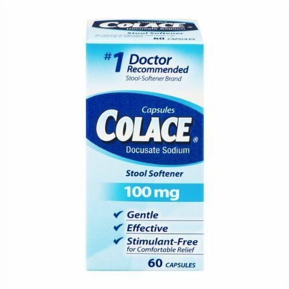 Colace Docusate Sodium Effective 100mg Stool Softener, 60 ct, 3 Pack