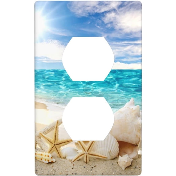Seashells Ocean White Sand Beach Duplex Outlet Cover Wall Plates Decorate Outlet Covers For Electrical Outlets Switch Plate Decorative Wallplate Plug Cover 4.5 * 2.76 Inches
