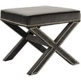 thumbnail image 1 of Meridian Furniture 126Grey Nixon Collection Modern | Contemporary Velvet Upholstered Ottoman / Bench with X-Leg Design, Deep Button Tufting and a Solid Wood Frame Grey 20.5" W x 20.5" D x 19" H, 1 of 8