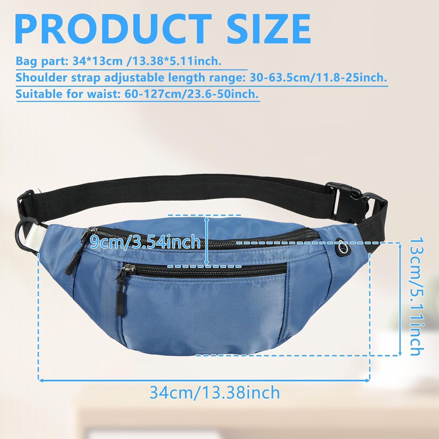 Kwuty 10PCS Crossbody Fanny Pack Large Capacity Waist Bag with Hidden Zipper Pockets Adjustable Strap Fanny Packs Waterproof Oxford Cloth Travel Belt Bag for Outdoor Shopping Travel Men Women,Black