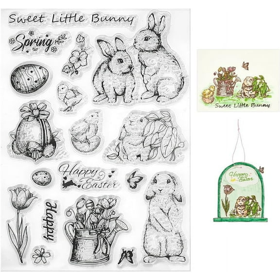 Easter Bunny Clear Stamps Rabbit Flower Easter Egg Silicone Rubber Stamp Transparent Seal Stamps Postage Seal Stamp DIY
