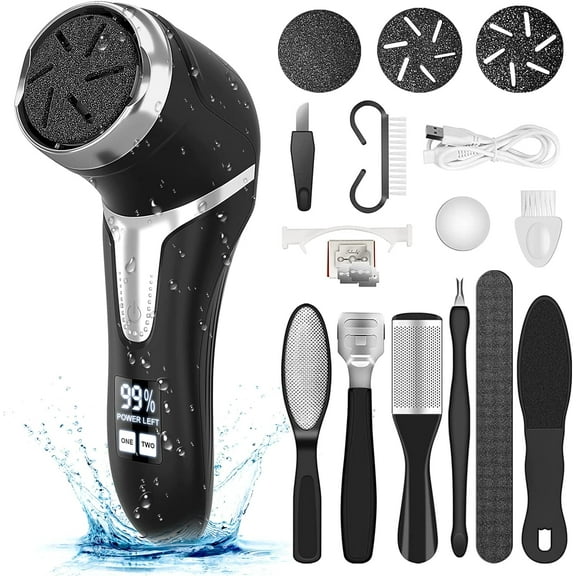 Electric Foot Callus Remover (with Dander Vacuum) Rechargeable Foot Pedicure Tool Foot File, Professional Foot Care Kit Dead Skin Remover with 3 Heads and 2 Speeds, LCD Display