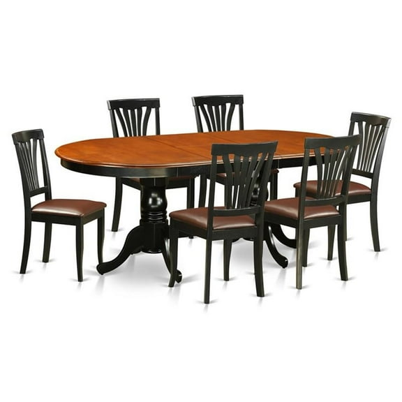 East West Furniture Plainville 7-piece Dining Set with Leather Chairs in Cherry