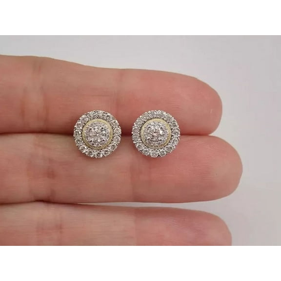 1Ct Round Cut Lab Created Moissanite Halo Stud Earrings 14K Yellow Gold Plated