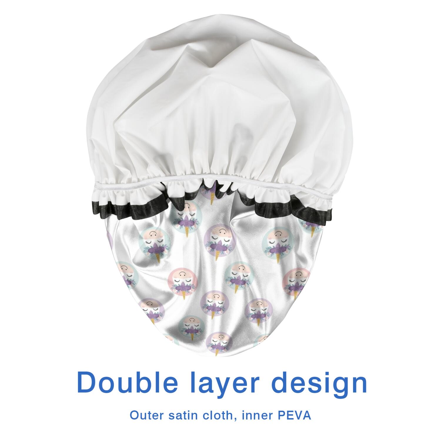 Shower Caps,White Cartoon Unicorn Face Pattern Waterproof Shower Cap for Women 4 Pieces,Double Reusable Hair Cover for Shower PEVA Elastic Stretch Hem
