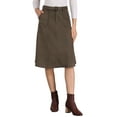 thumbnail image 1 of Falda midi A-line de ante sintético elástico con bolsillos y cinturón para mujer Inspire Chic XL Café, 1 of 6