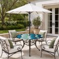 thumbnail image 2 of Round Outdoor Tablecloth with Umbrella Hole and Zipper, Teal Ombre Tablecloth with Elastic Waterproof, Abstract Art Moire Ocean Waves Patio Table Covers for 31" - 35" Picnic Pool Tables, 2 of 9